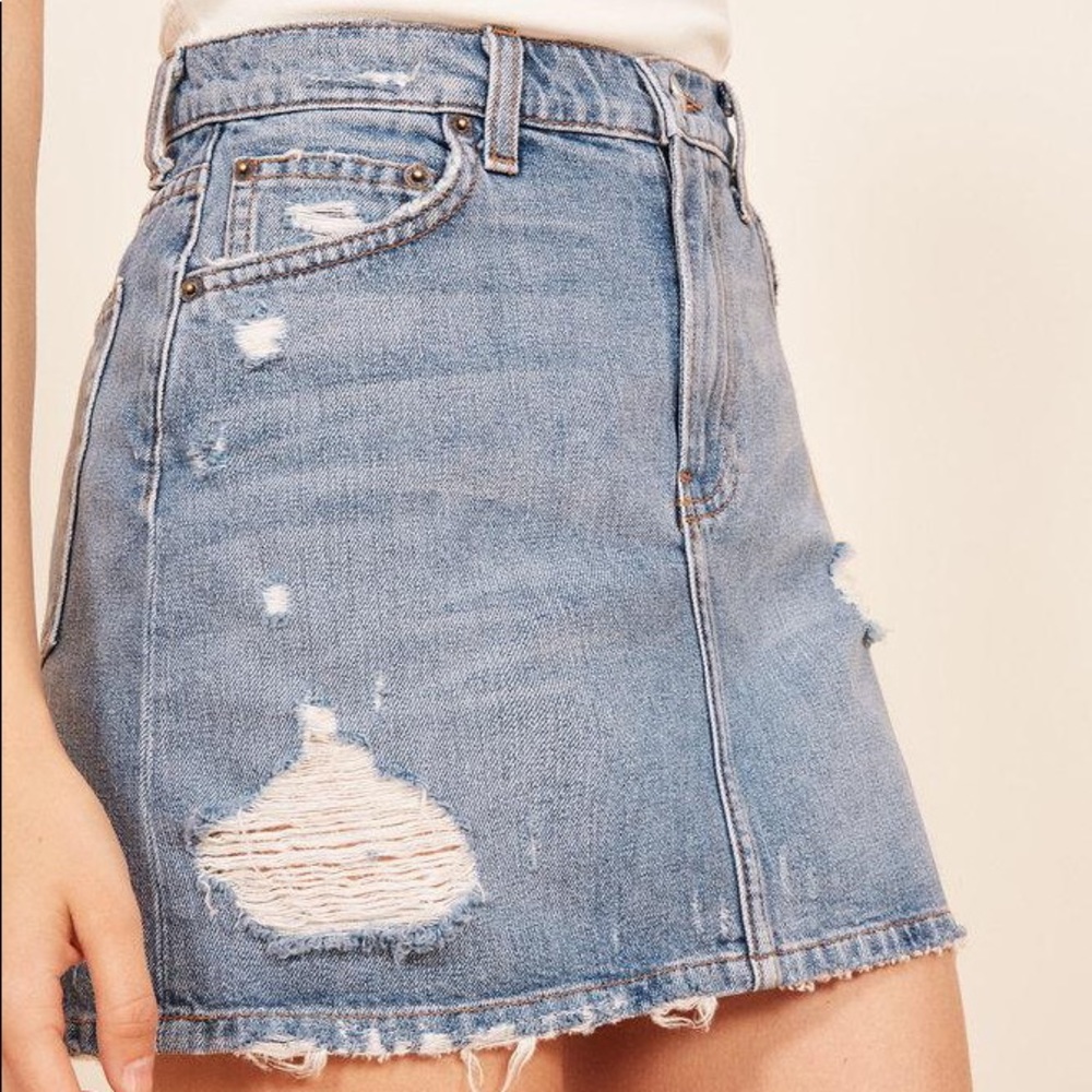 Reformation Ella Distressed Denim Skirt - 26